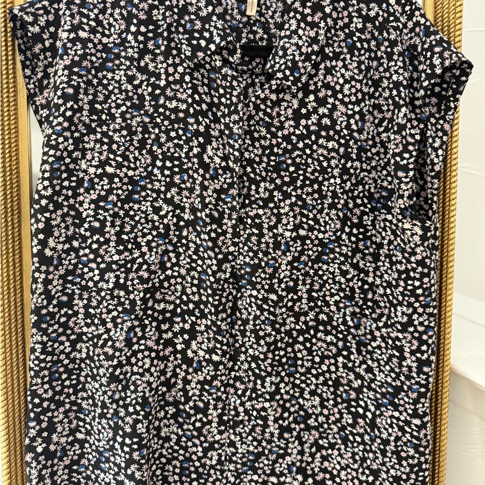 Rebecca Taylor Black Blouse with Pink & Blue Floral Ditsy Print